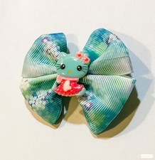 Fabric Art Hair Clip Bowtie Butterfly eith kitty cat charm deco