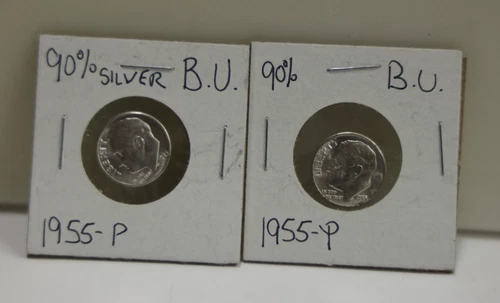 (2) 1955 US Roosevelt Silver Dime 10c Nice Unc..
