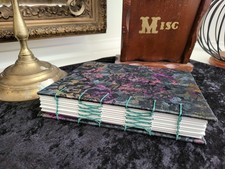 Handmade Hardcover Journal Sketchbook 7"x5.5" Exposed Stitching VTG Fabric