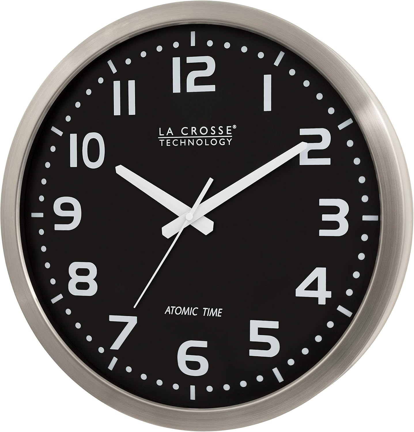 16" Stainless Steel Atomic Analog Clock - Sleek Silver Design