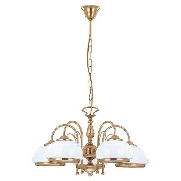 Pendelleuchte 5-Flammig Glas Weiß Gold Esstisch E27 L:62 Cm HäNgelampe Esszimmer-image