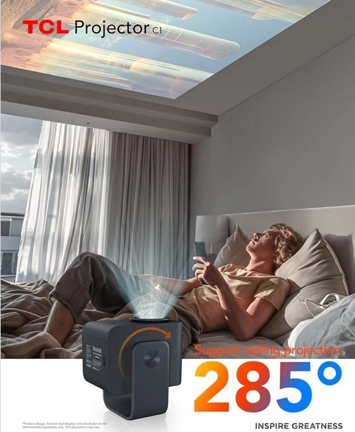 TCL C1 Google TV Portable Projector Native 1080P Dolby Audio 8W,40”120” WiFi NEW - Image 3 of 4