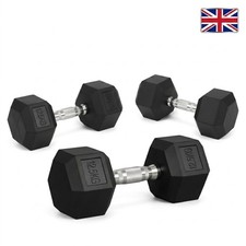 Hex Dumbbells Cast Iron Rubber Encased 12.5KG & 15KG Home Gym Weights Pairs New