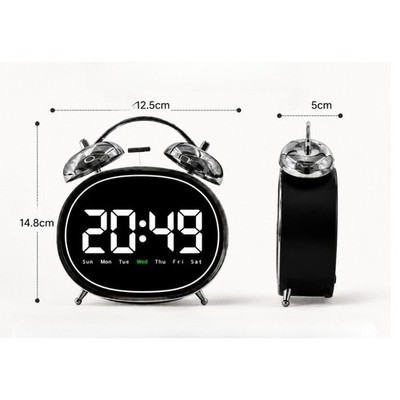 LED Wecker Doppelglocken lautes Klingeln leise Sweep Retro Design 15x13cm