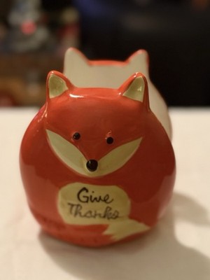 Vtg  Give Thanks  Fox Napkin Holder, Ceramic