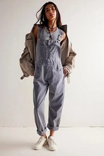 Free People Cotton Jumpsuit Size L Womens Grey Ziggy Adjustable Strap Overalls
