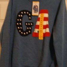 State of Mine Men's M Blue Crew Neck Knit Pullover Sweater USA Flag Stars Logo