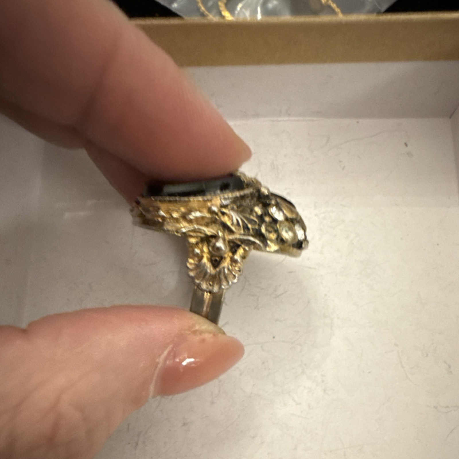 Vintage Gothic Statement Ring Black Cabochon Gold… - image 3