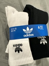 adidas Originals Trefoil 6-Pack Crew Socks Youth size L 5Y-7Y  Black  White
