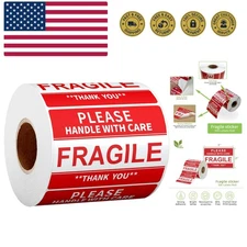 500  Fragile Stickers for Safe Shipping - 2" x 3" Handle with Care Labels