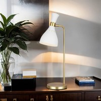 Tischleuchte Metall Messing Weiß 63,5 Cm Arbeitszimmer BüRo Schreibtisch Lampe