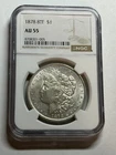 1878 8TF Morgan Silver Dollar NGC AU55 Bright White Tough Variety