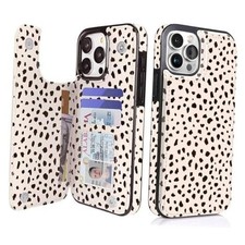 Compatible with Wallet Case with iPhone 15 Pro Max 6.7" Almond Latte Polka Dot