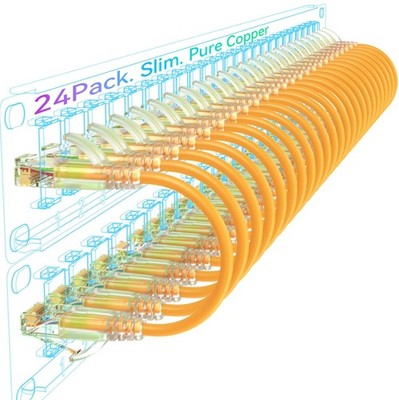 Sokqovt Cat6a Patch Cables Slim 5ft (24 Pack), Flexible Cat6 Ethernet Patch