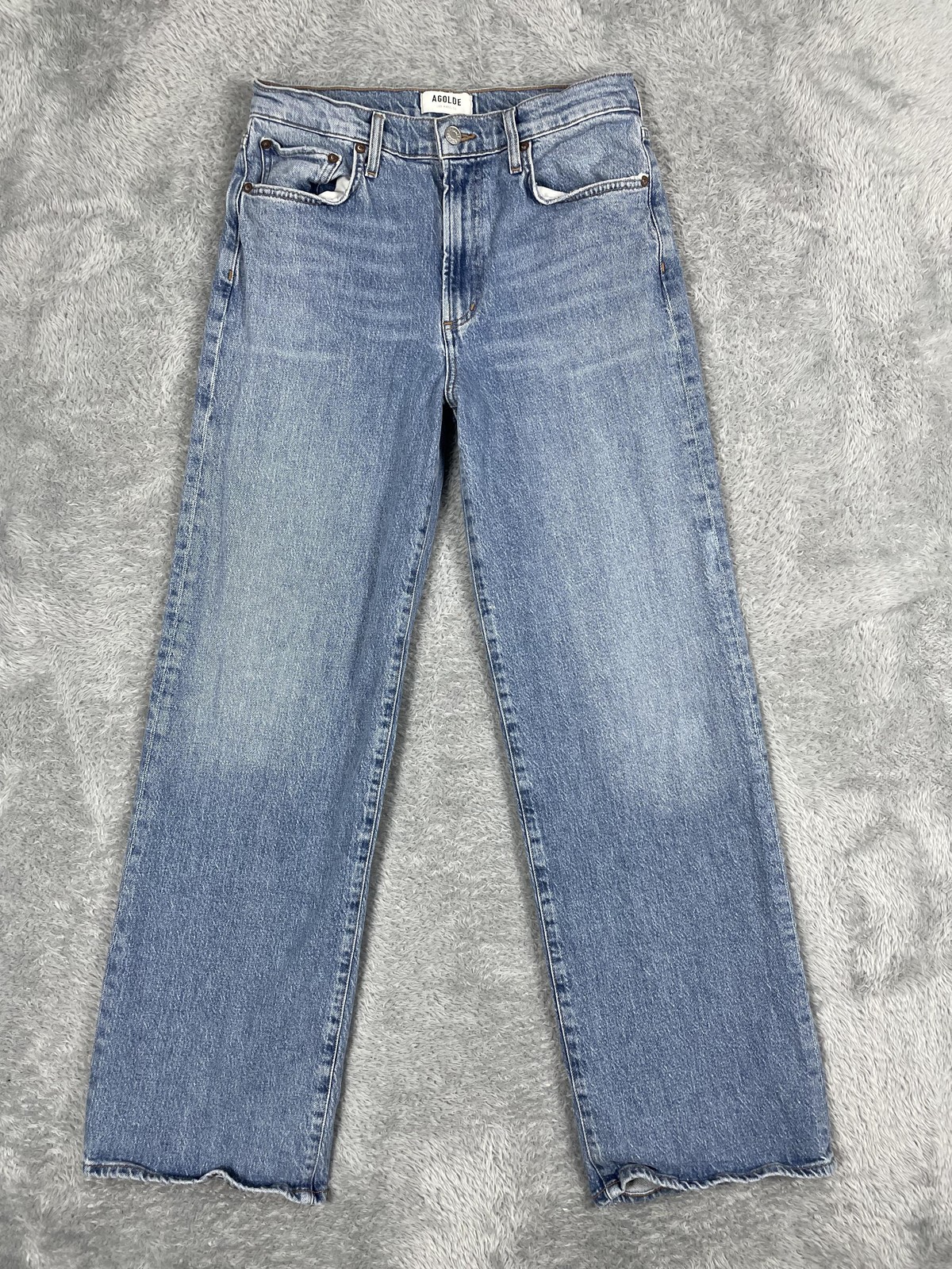 AGOLDE Harper Jeans Womens 28 Blue High Rise Straight Raw Hem Stretch Denim