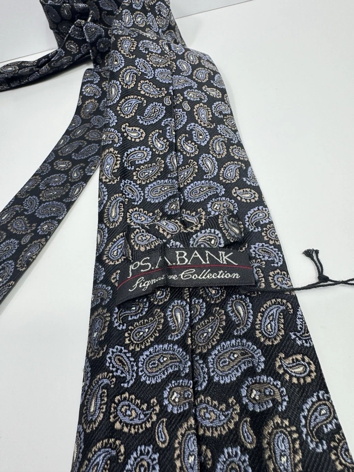 Corbata de seda Jos A Back Signature Collection nueva con etiquetas 59” X 3,5” negro azul cachemir Foto 4 de 4