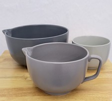 Mixing Bowl Ceramic Large Medium Small Sprout Handle Baking Cooking Kitchen Grey