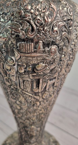 KDS Japan Silverplate Ornate Vase Dutch Scenes Beautiful Statement Piece - Picture 7 of 11
