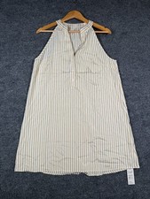 CUPSHE Striped Mini Dress Womens M Tan White Sleeveless Button Front NWT