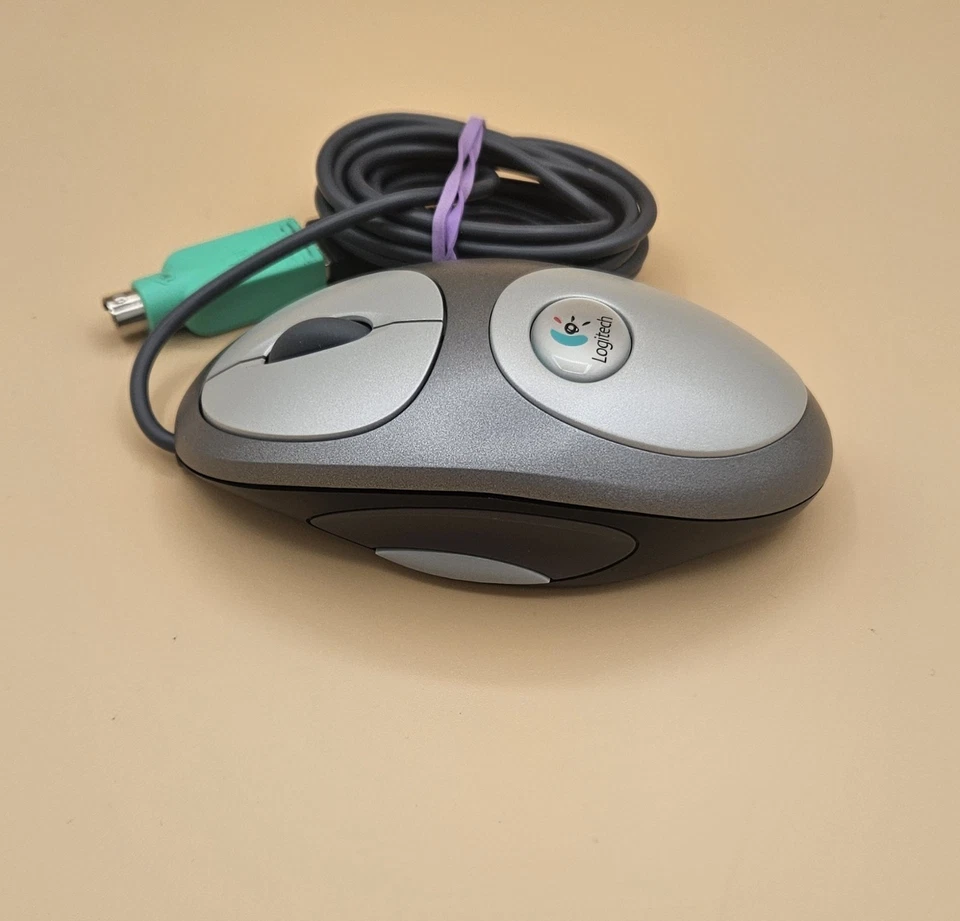 RARO Logitech Mouseman Doble Sensor Óptico USB Rueda Mouse M-BL63B Cable Probado Foto 2 de 4