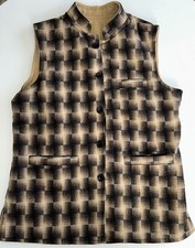 Vintage Reversible Button Up Vest Brown Tan Tweed wool plaid Size 36 Workwear