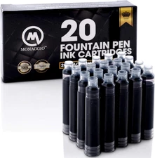 Vivid Black  Cartridges for Fountain Pens. Amazing Big Pack of 20 Short Internat