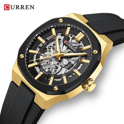 CURREN Men Mechanical Watch Luminous Hollow Dial Watch Male Automatic Wristwatch