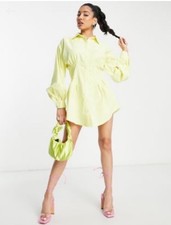 Saint Genies corset long sleeve shirt dress in lemon US Size 6 NWOT