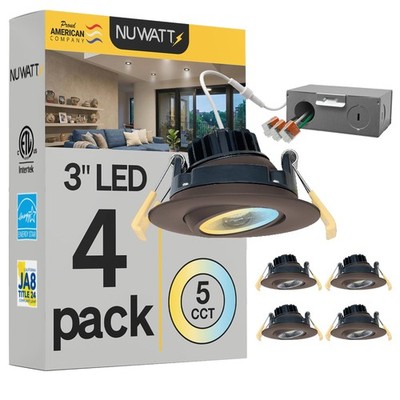 NUWATT 3 Inch LED Gimbal Recessed Downlight, 4 Pack, Canless All-in-1 LED Lig...