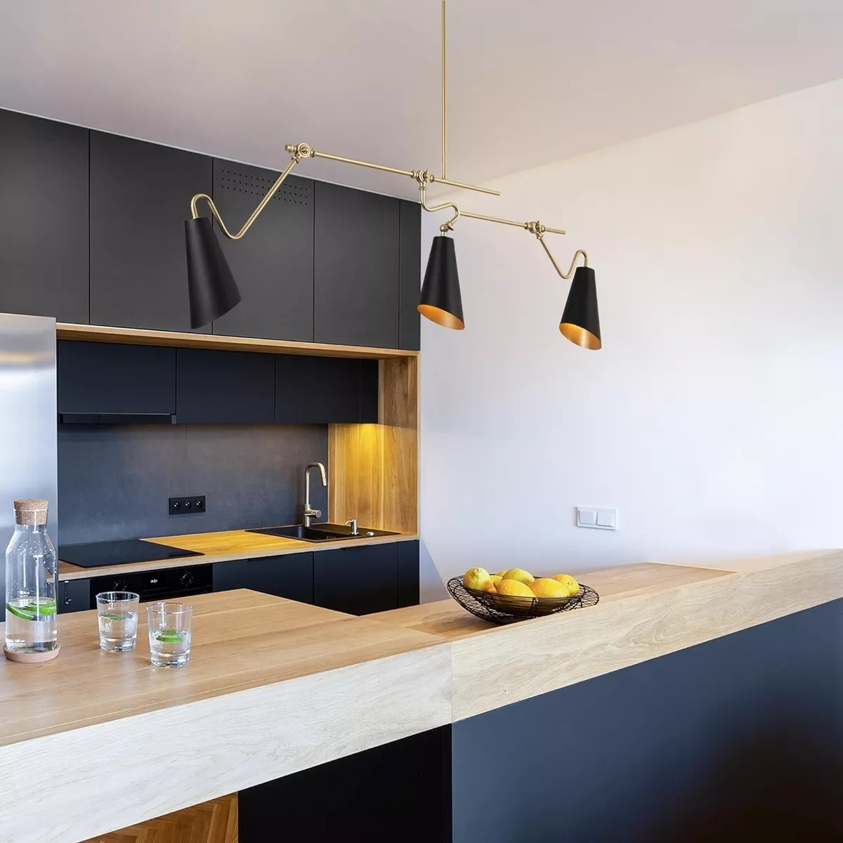 Linear Chandelier Large Kitchen Island Lighting Black and Gold