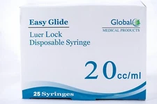 Easy Glide 20ml Luer Lock Sterile Syringes- No Needle - 20cc Syringe Pack of 25