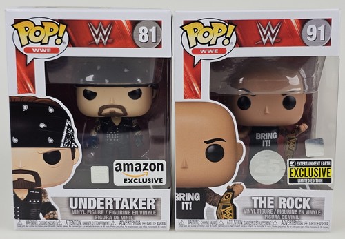 2x Lot WWE Undertaker 81 Amazon The Rock 91 Entertainment Earth Excl. Funko Pop