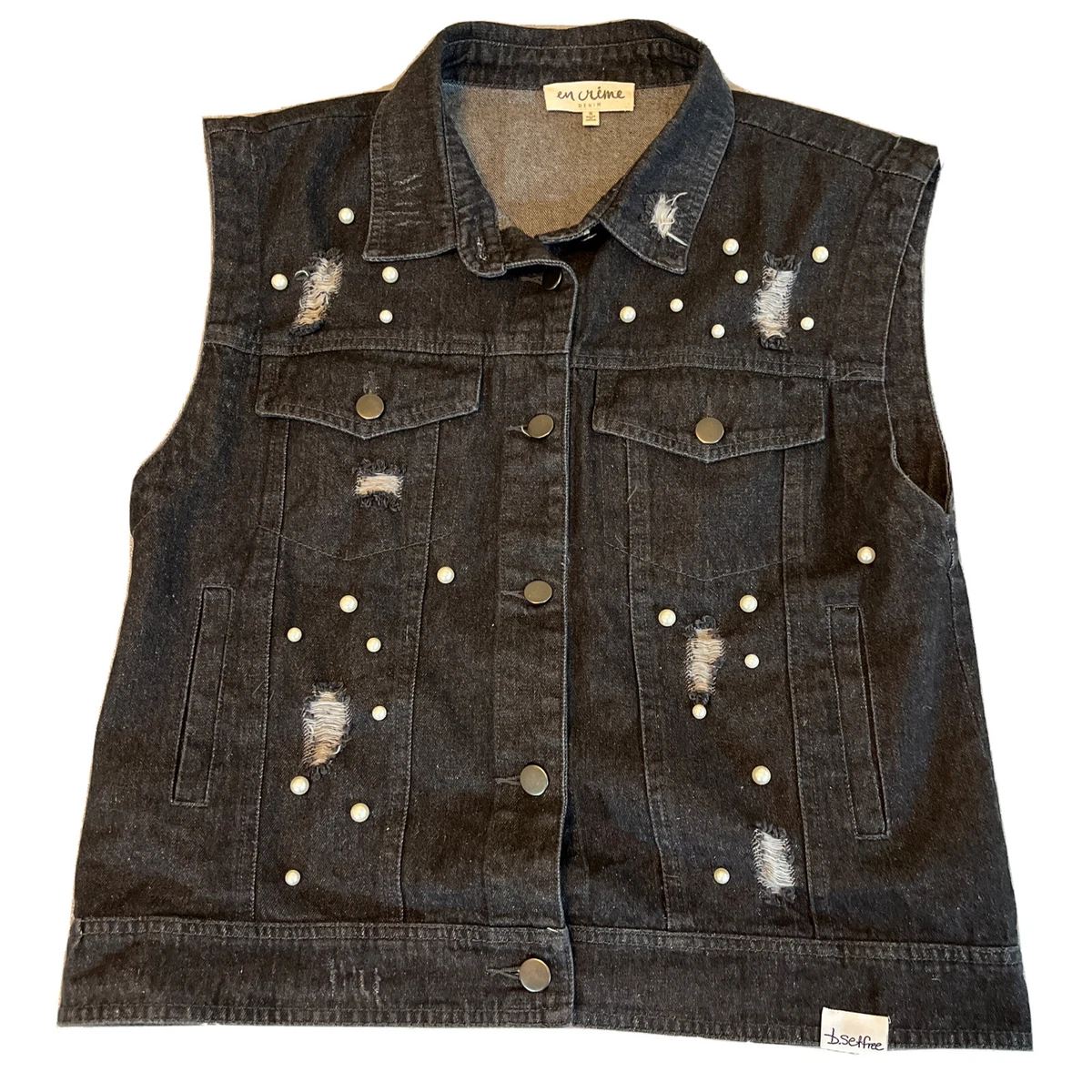 Distressed black denim clearance vest