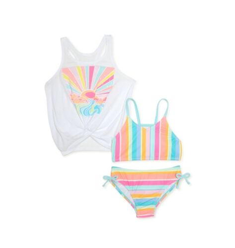 shelloha girls knot front tank top and bikini swimsuit set, 3 piece , size 12