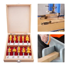 10pcs 1/2" Shank Molding Router Bit Set Architectural Specialty Woodworking Tool