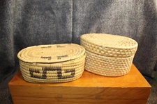 Lot of 2 Handmade Woven Baskets With Lids  6.5x4.5 x 3.5 T  & 6.5 x 4 x 2 3/4 T