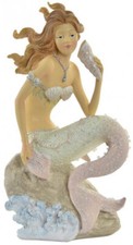 Figurine statuette statue Sirène assise sur rocher 20,5 cm déco mer marin marine