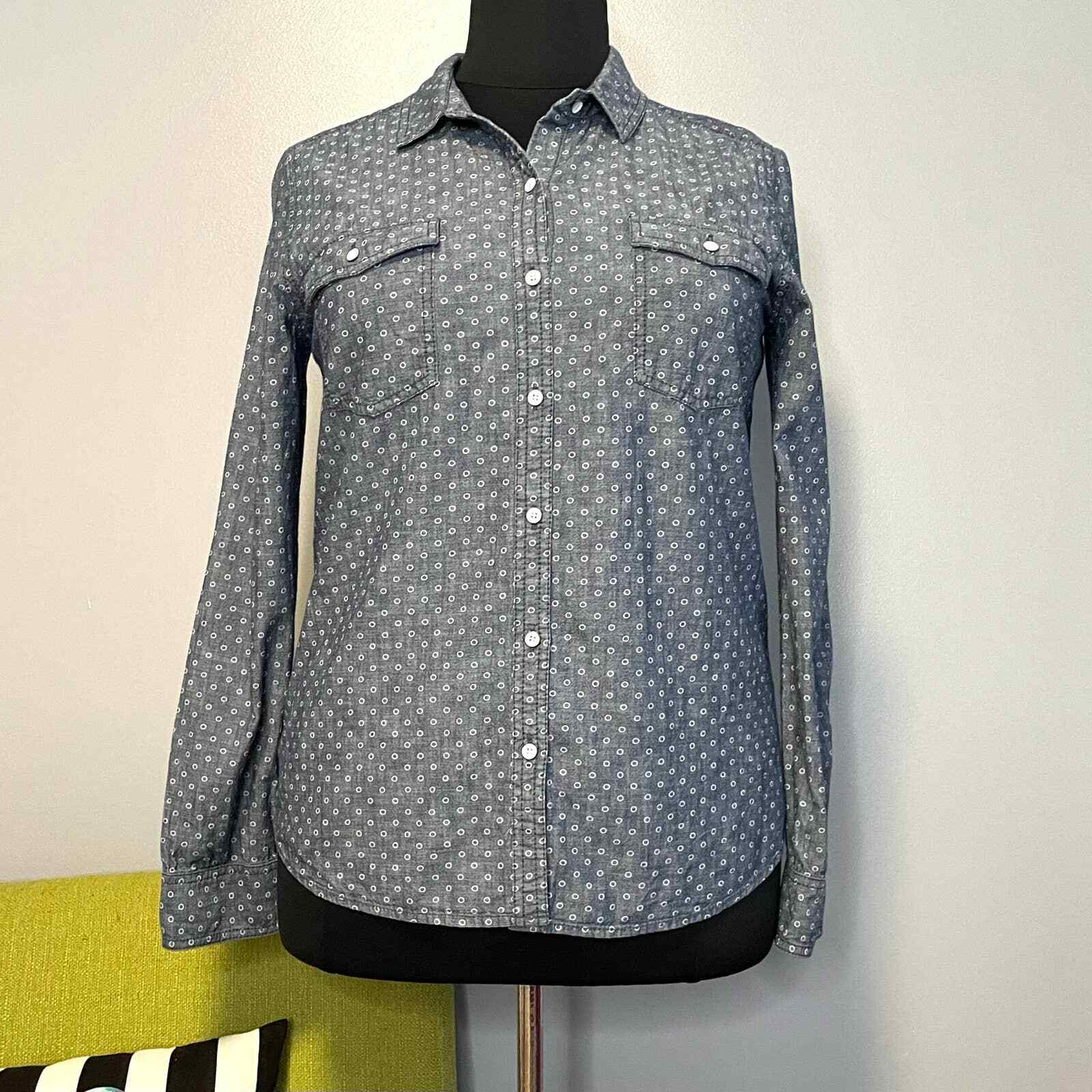 Halogen Blue Chambray Dot Cotton Button Down Shir… - image 1