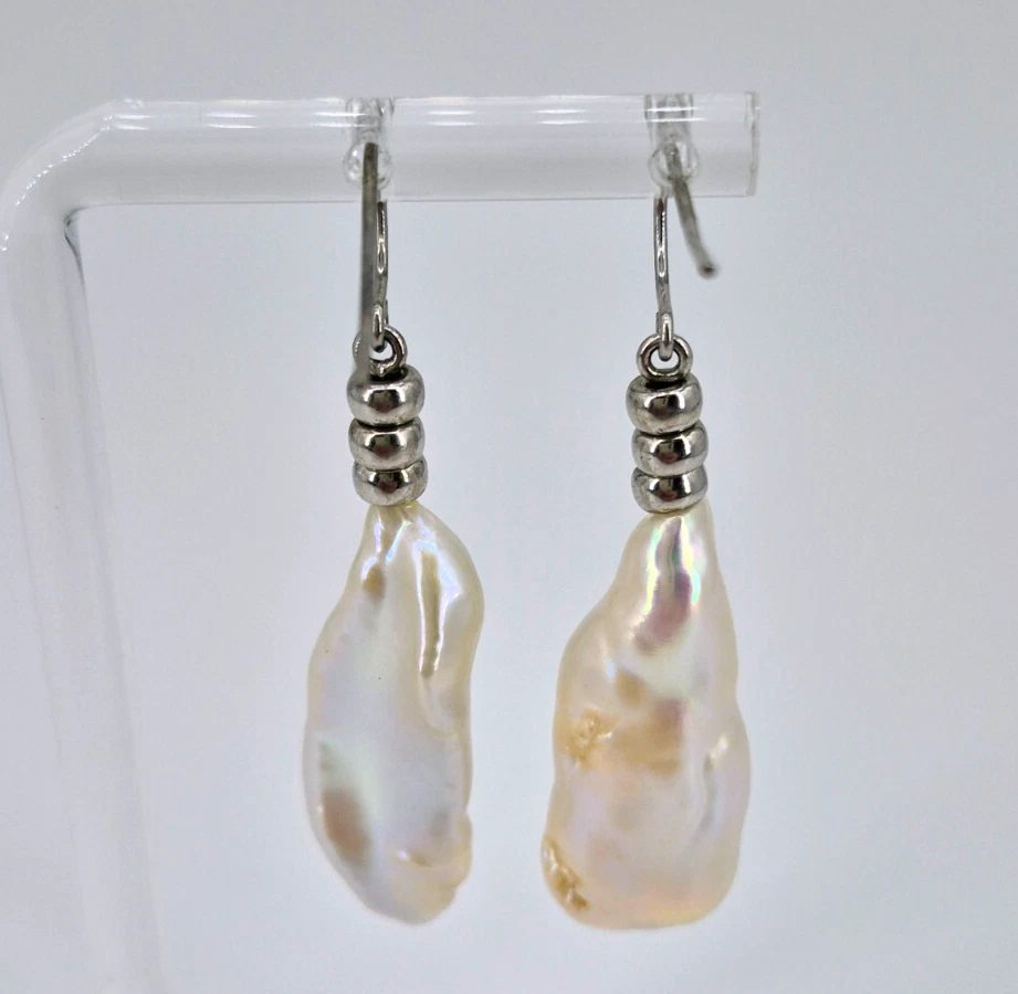 Pendientes grandes de plata esterlina Honora barroca perla anzuelo mujer océano verano Foto 2 de 4