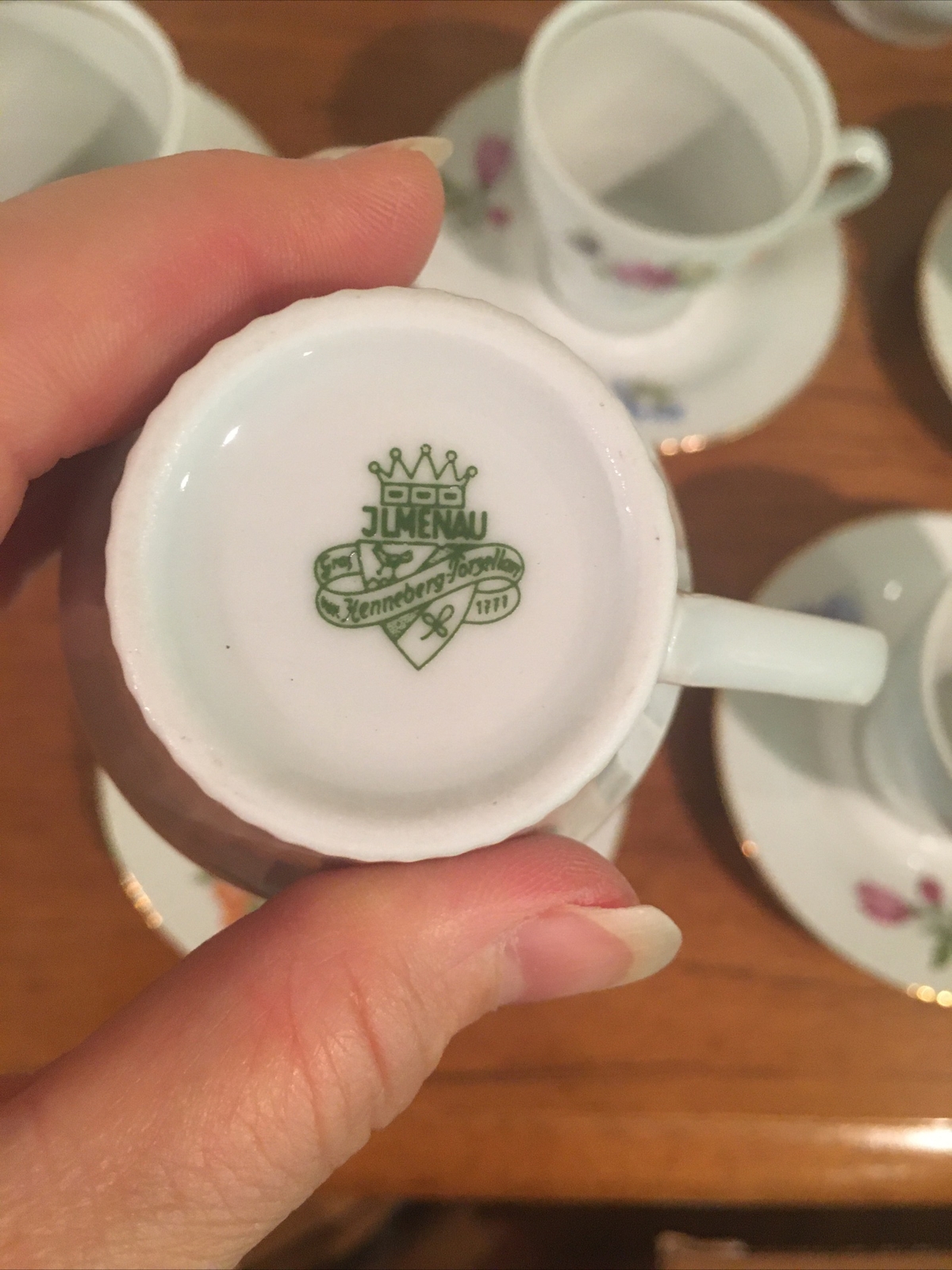 JlMenau Graf Von Henneberg 1777 White Floral Porcelain German Demitasse