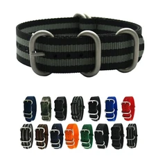 HNS Heavry Duty Ballistic Nylon Solid/Stripe SS Brushed Watch Band Strap
