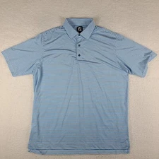 FJ Foot Joy Polo Shirt Mens XL Blue White Striped Performance Tech Short Sleeve