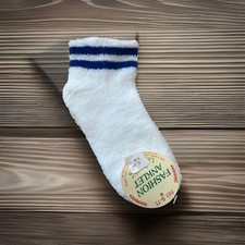 Women's VTG Socks Low Cut Blue Striped Acrylic Blend Terry Size 9-11 90s.