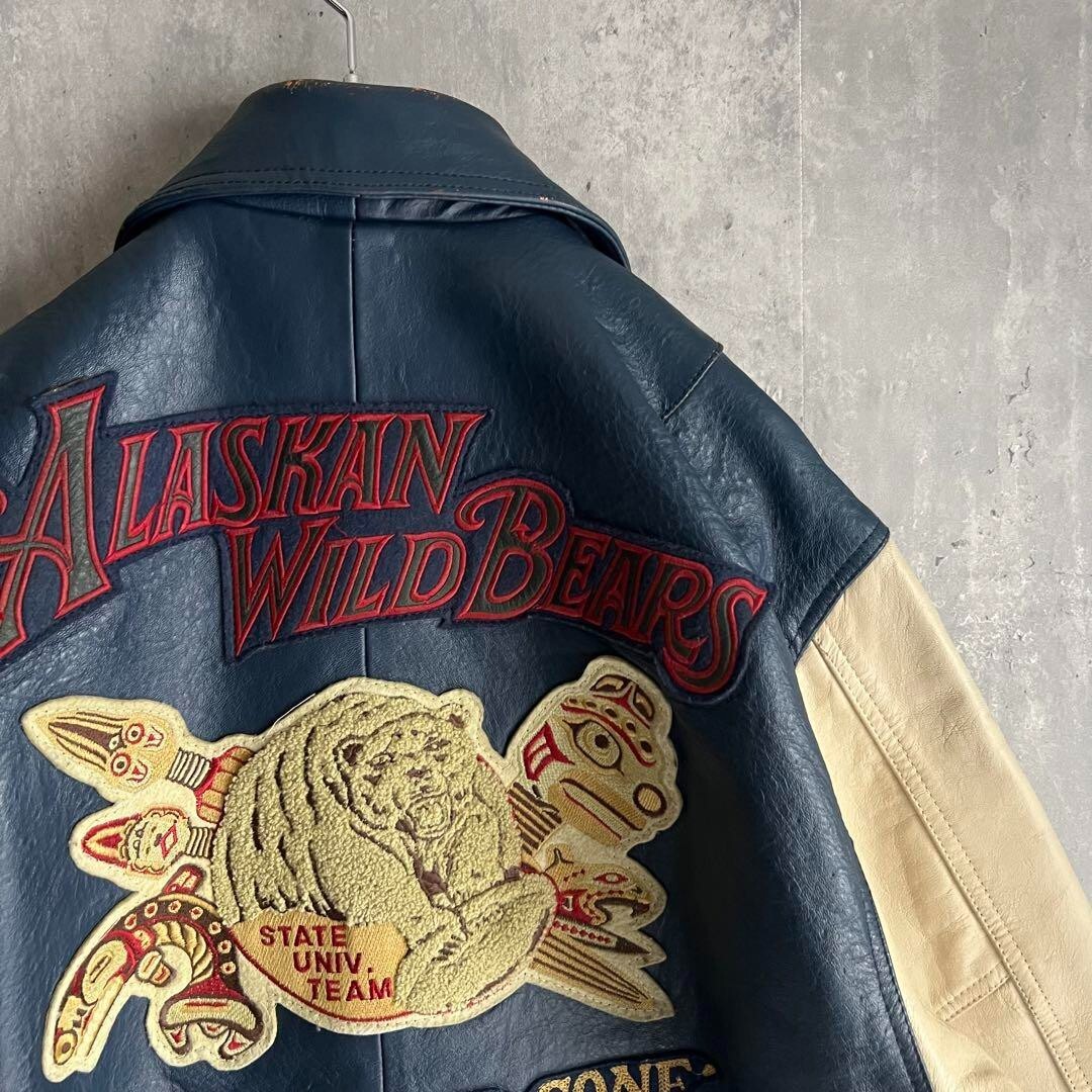Vintage AVIREX 80s Alaskan Wild Bears Leather Varsity Jacket
