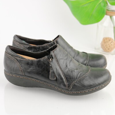 Clarks Womens Un Loop Loafer Shoe Size Black Leather Flat Zip