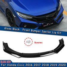 Front Bumper Cover Lip Spoiler Trim For Honda Civic 2016 2017-2020 Gloss Black