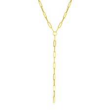 14k Yellow Gold Paperclip Chain Lariat Necklace 17"