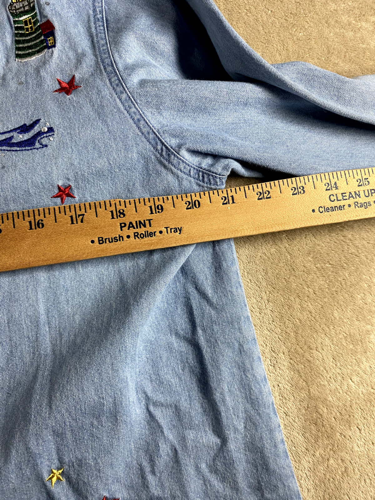 Quacker Factory Blouse Chambray Button Womens Med… - image 20