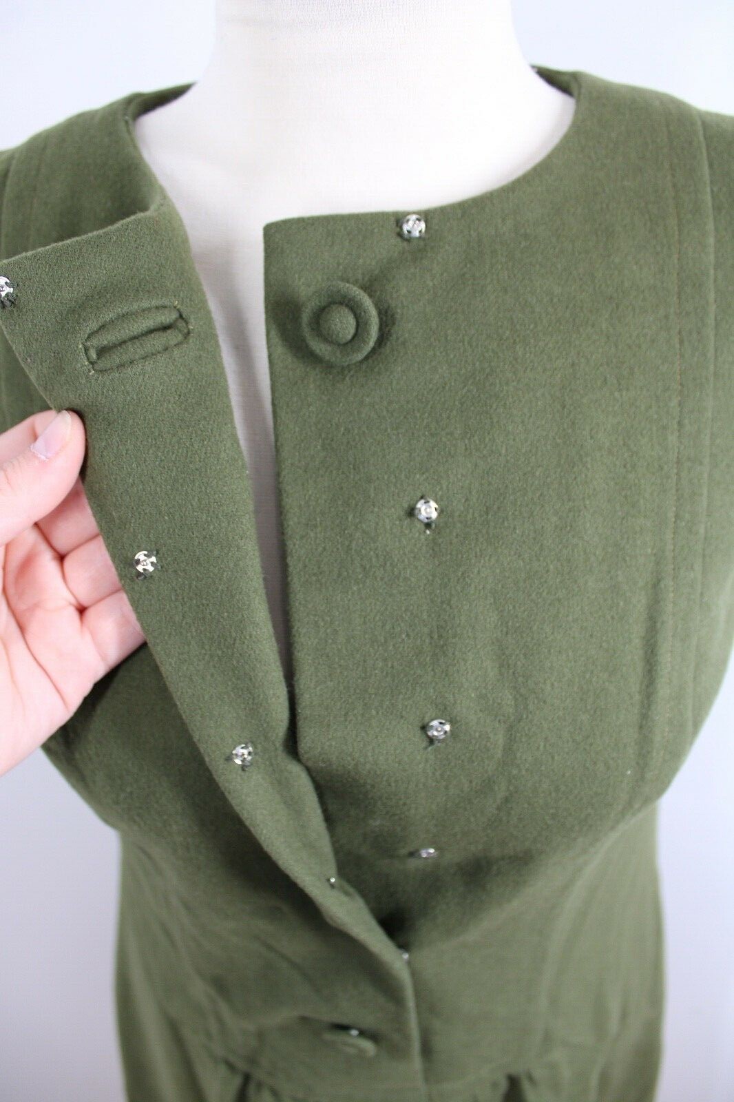 Vtg 30s/40s Hand Made Green Wool XS/S Sleeveless … - image 7