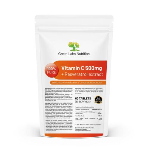 Vitamin C 500mg + Resveratrol with Rose Hips and Citrus Bioflavonoids - Afbeelding 1 van 13